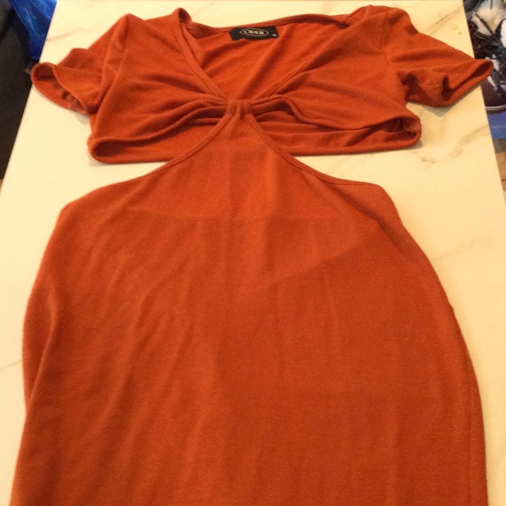Cider orange tube deep v maxi dress, medium.